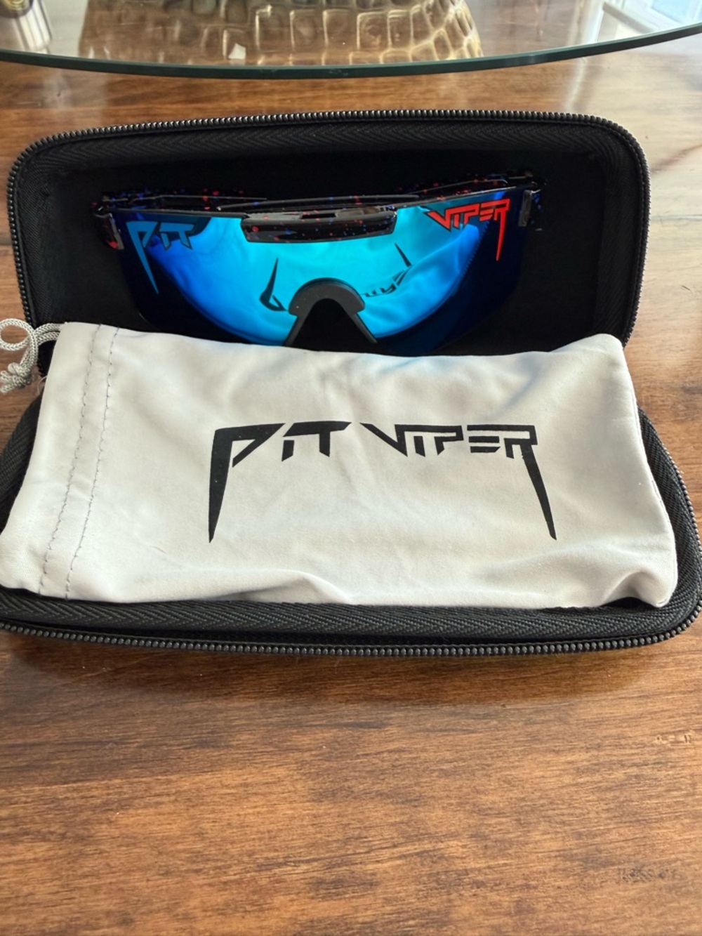 Pit Viper Blue Mirrored Ski Goggles with Red Accents